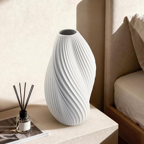 RONDURE Modern Ceramic Decorative Table Lamp Living Room Bedroom Bedside | Handcrafted Unique Warm Ambient Lighting Lamp, Accent White Translucent Ceramic shade, Fully Dimmable, Corded, Bulb Included thumbnail 5