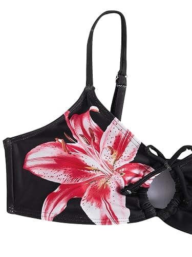 COZYEASE Girls' 2 Piece Ditsy Floral Print Knot Front Ruched Triangle Bikini Swimsuit thumbnail 4
