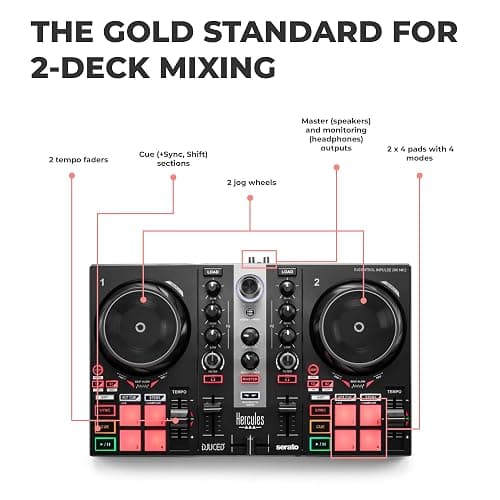 Hercules DJControl Inpulse 200 MK2 2-Channel DJ Controller Bundle with Case, TRS-to-RCA Breakout Cable, and Austin Bazaar Polishing Cloth thumbnail 6