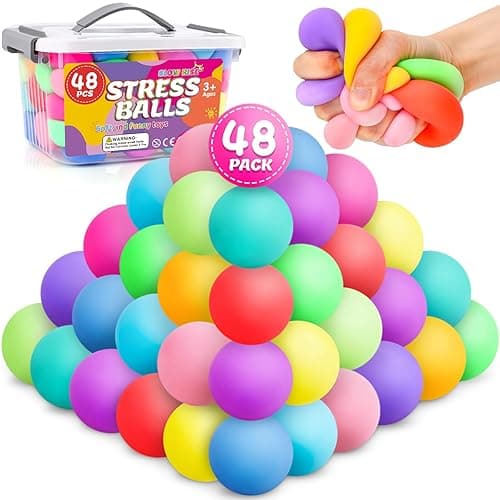 48 Pack Slow Rising Stress Ball,Stress Balls for Kids Adults,Stretchy Fidget Toys for Anxiety Relief,Hand Therapy Sensory Squishy Ball,Squishy Toys for Kids,Classroom Prize Box Toys - 48 Packs Stress Balls - 1.6 In