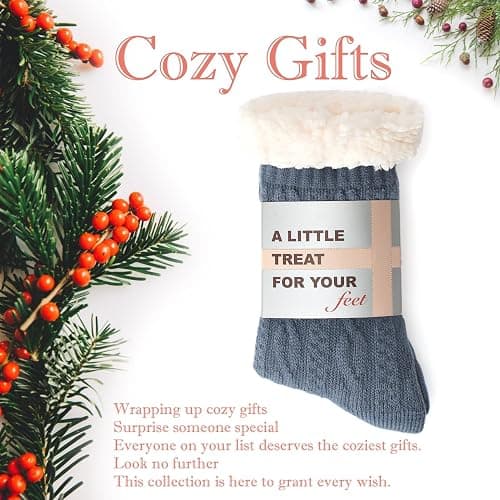 The Metluks Women's Knit Slipper Socks with Non-slip Grippers, Warm Fuzzy Fluffy Sherpa Lined, Cozy Christmas Gifts thumbnail 6
