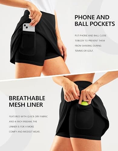 SANTINY 16" Golf Skorts Skirts for Women Zipper Pockets Women's High Waisted Tennis Skirt Athletic Skort thumbnail 3