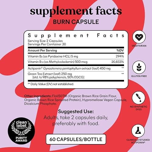Lemme Burn - Metabolism, Belly Fat Burning + AMPK Activating Supplement for Men & Women w/Clinically Studied Actiponin Gynostemma, Green Tea Extract, Vitamins B6 & B12 - Gluten Free, 60 Count thumbnail 6