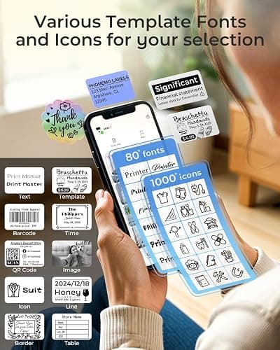 Phomemo M110 cordless Label Makers - Barcode Label Printer Bluetooth Label Maker Portable Thermal Printer for Small Business, Address, Barcode, Logo, Clothing, Sticker Printers for Phone & PC, Black thumbnail 8