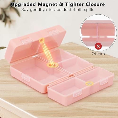 FYY Daily Pill Organizer, 7 Compartments Portable Pill Case Travel Pill Organizer,[Folding Design] Pill Box for Purse Pocket to Hold Vitamins,Cod Liver Oil,Supplements and Medication-Pink thumbnail 4