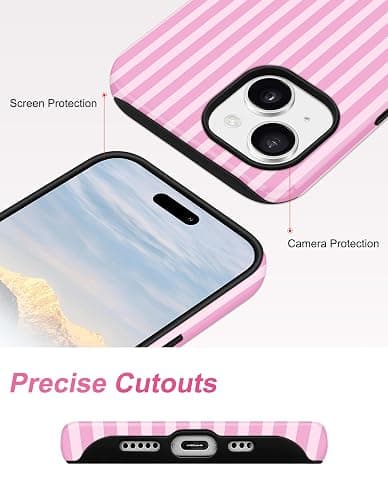 Aitipy Magnetic Striped Phone Case for iPhone 15 Plus, Compatible with MagSafe, Cute Pink Aesthetic Stripe Soft TPU and Hard PC Shockproof Protective Phone Cover for Women Girls thumbnail 5