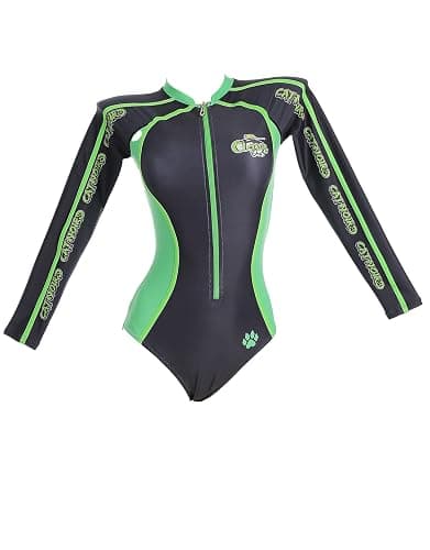 Micotaku Miraculous Cat Noir Black Green Long Sleeve Women's One-Piece Swimsuit - Image 1