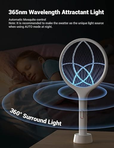 YISSVIC Electric Fly Swatter 4000V Bug Zapper Racket Dual Modes Mosquito Killer with Purple Mosquito Light Rechargeable for Indoor Home Office Backyard Patio Camping thumbnail 4