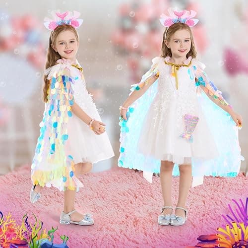 LIMIROLER Princess Dress Up Toys Princess Dress Up Clothes Rainbow Mermaid Cape Kit 9 Pcs Gift Set for Little Girls 3-8 Years thumbnail 5