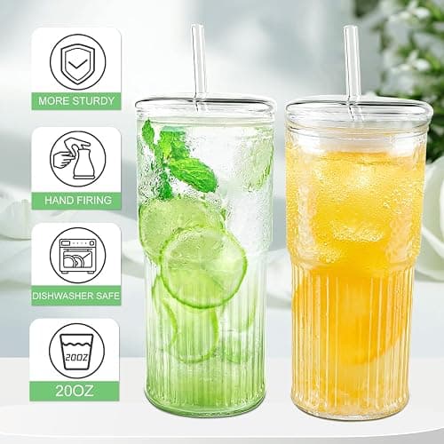 Luiaiog Glass Cups with Lids and Glass Straws, High Borosilicate 20OZ Tumblers (2Pcs) for Coffee, Tea, Juice, Smoothies, Hot/Cold Drinks at Home, Office thumbnail 3