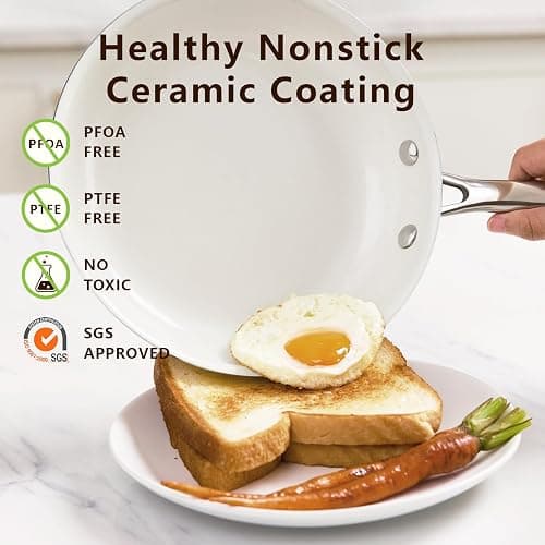 SAKAMOSH 8" Tri-Ply Stainless Steel Frying Pan, Nonstick Ceramic Pan, Skillet with Stay-Cool Handle, Non Toxic, PFAS PFOA PTFE Free, Dishwasher & Oven Safe, Induction, Compatible with All Cooktops thumbnail 4