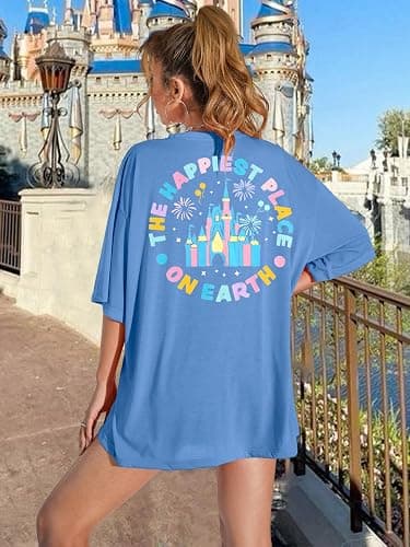 Magical Shirt Women Oversized Magic Kingdom Shirts: Happiest Place on Earth Shirt Cute Castle Graphic Family Holiday Tee Tops thumbnail 2