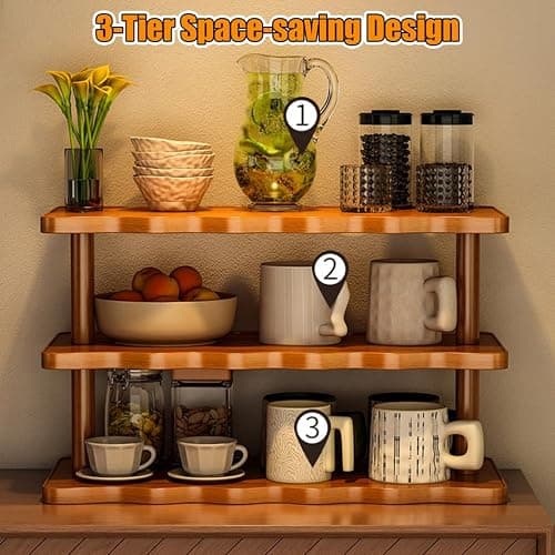 STEHEMO Coffee Mug Holder Countertop, Coffee Station Organizer, Counter Shelf for Tea Coffee Bar Accessories, Matcha Stand, Cup Display, Kitchen Condiment Storage Rack,3tier,19.69IN thumbnail 3
