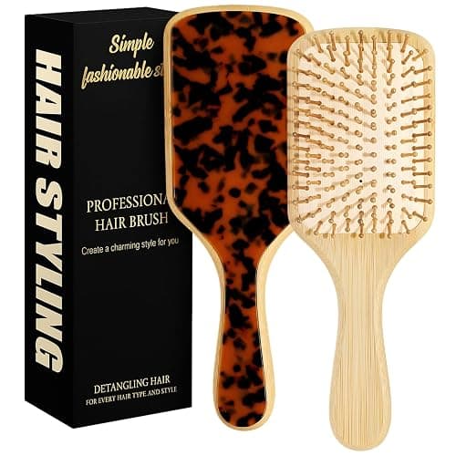 Bamboo Hair Brush Natural Wooden Paddle Bristles Hair Brush for Hair Growth for All Hair Types for Women Men and Kids - Image 1