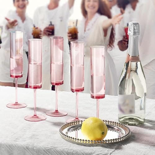 6 Pieces Acrylic Pink Champagne Flutes 5.4 OZ Square Champagne Glasses Stemmed Coupes Reusable Wedding Toasting Glasses Rose Bride Wine Glasses For Birthday Party Wedding Anniversary Christmas thumbnail 5