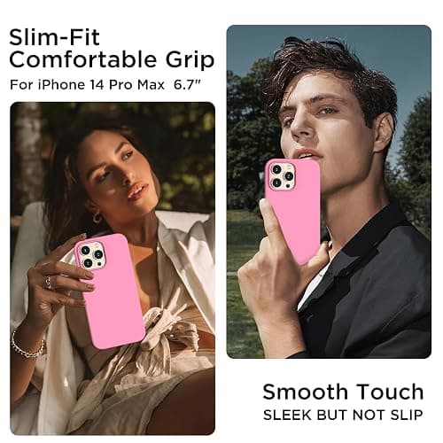 COFFKER Designed for iPhone 14 Pro Max Case, Liquid Silicone Case [2X Screen Protectors], Shockproof Slim Thin Protective Phone Case with Soft Anti-Scratch Microfiber Lining, 6.7 inch, Tender Pink thumbnail 2