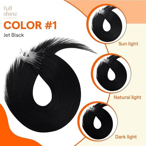 Full Shine Micro Loop Hair Extensions Human Hair 24 Inch 50 Grams Color 1 Jet Black Long Straight Remy Hair Micro Link Hair Extensions Human Hair add Length thumbnail 3