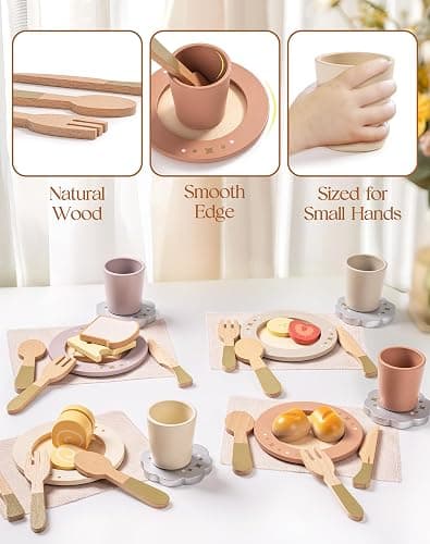 ROBUD 4-Set Wooden Play Dishes Set - Montessori-Inspired Play Food Accessories for Kids, Pretend Play Kitchen Set for Toddlers, Role Play Gift for Boys and Girls thumbnail 9