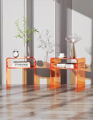 solaround Clear Acrylic End Table 2-Tier Bedside nightstand for Living Room Bedroom Home Decor (Orange Double) thumbnail 5