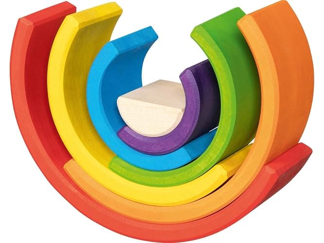 goki 58479 - Bausteine, Kleiner Regenbogen - aus hochwertigem Ahornholz - goki Evolution - 7 Teile - Bunte Farben auf Wasserbasis - Made in EU thumbnail 3