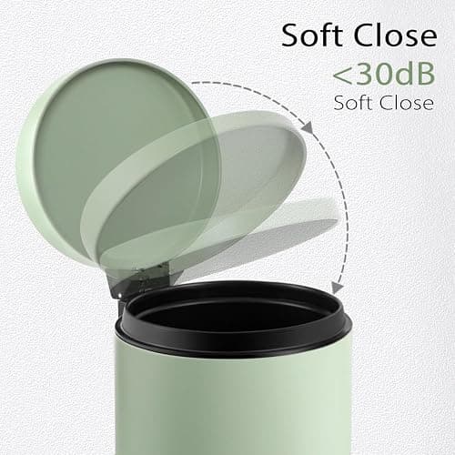 TIPGO Small Bathroom Trash Can with Lid Soft Close, 1.2 Gal, Green | Hands-Free Step Pedal, Removable Inner Bucket, 4.5 Liters, Round Stainless Steel Garbage Can for Bedroom, Office, Kitchen thumbnail 3