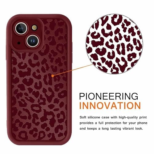 lioscre Cute Cheetah Print Phone Case for iPhone 14 Case 6.1", Aesthetic Burgundy Wine Red Leopard Pattern Design Cover Shockproof Soft Slim TPU Full Camera Lens Protective Funda for Women Girls thumbnail 3