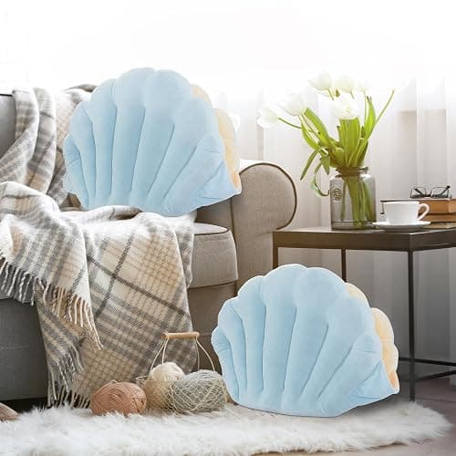 HOMBYS Shell Shaped Seat Cushion with Backrest, Cute Gaming Chair Cushion, Openable Shell Pillow, Throw Pillow & Decorative Pillow for Bed, Couch & Sofa, Ocean Theme Seashell Home Decor, (Blue) thumbnail 7