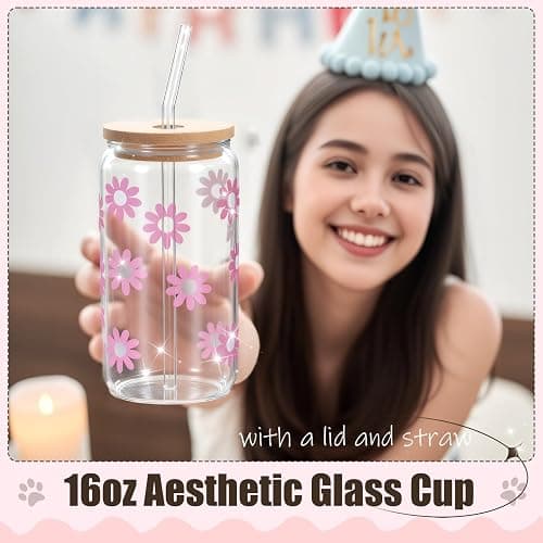 HIDDEN NUTS Birthday Gift for Teen Girls, Happy Birthday Box for Girl, Cute Preppy Stuff for Tween Girls, Christmas, Cute Daisy Aesthetic Glass Cups Tumbler Teen Gals Gifts Set 8pcs thumbnail 3