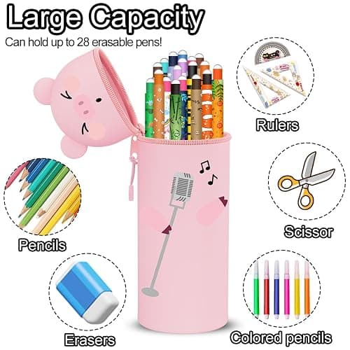 GDFJBG Kawaii, Estuche Escolar de Silicona Blanda 2 en 1, Diseño de Dinosaurio Extensible con Forma Moldeada Portalápices de Mesa, Cremallera, Forma Moldeada (Cerdito) thumbnail 4
