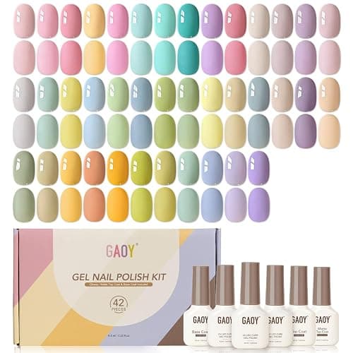 GAOY 42 Pcs Gel Nail Polish Set, 39 Pastel Colors, UV Gel, Blooming Season | With Base Coat, Glossy & Matte Top Coat, Spring Green Yellow Pink Colors, UV/LED Cure Required, DIY Manicure at Home - Image 1