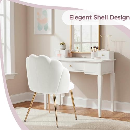 Vanity Chair with Back, Small Accent Chair for Living Room& Bedroom, with X-Frame Gold Legs, Modern Design& Easy Assemble, White thumbnail 7