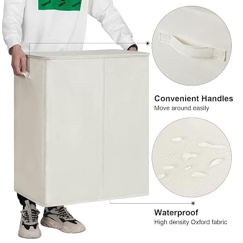 WOWLIVE 154L Double Laundry Hamper with Lid and Removable Laundry Bags, Large Dirty Clothes Hamper 2 section Collapsible Laundry Basket Dorm Room Storage for Bedroom, Bathroom, College,Beige thumbnail 6