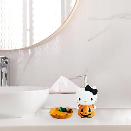 Jay Franco Hello Kitty Pumpkin Jack-O-Lantern Bathroom Décor Set - 2 Piece Autumn & Halloween Collection Includes Orange Lotion Pump & Soap Dish - Bathroom Accessories thumbnail 2