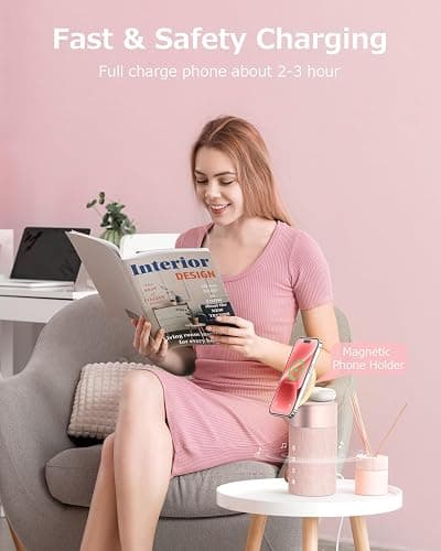 Bluetooth Speaker, Night Light, 15W Magnetic Fast Charging for Apple, Pink | 2 in 1 Wireless Charging Station for iPhone 17/16/15/14/13/12 Series, AirPods Pro 2/4/3/2（Gift Ideal） thumbnail 2