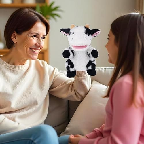 Animal Hand Puppets 11 Inch Sea Turtle Plush Dinosaur Animals Hand Puppet Toys Role-Play Toy Puppets for Kids Storytelling Imaginative Pretend Play Teaching Preschool(Cow) thumbnail 4