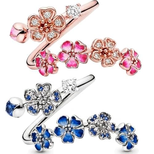 Generisch Pfirsichblütenring, Offener Ring mit rosa Pfirsichblütenzweig, Modeschmuck für Damen - Image 1