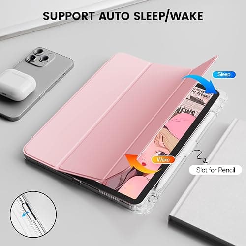 GKABXY Case for iPad Air 11 inch M3/M2 (2025/2024), iPad Air 6th/5th/4th Generation (2022/2020) 10.9 inch with Pencil Holder,Slim TPU Clear Transparent Protective Tablet Cover,Auto Wake/Sleep,Pink thumbnail 5