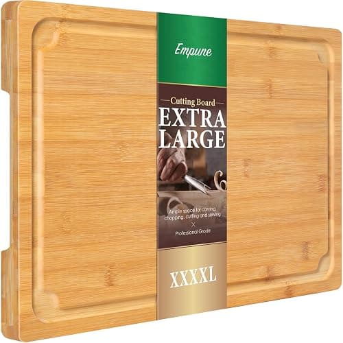 30 x 20 Extra Large Cutting Board, Turkey Carving Board Bamboo Meat Cutting Boards for Kitchen with Juice Groove and Handles Heavy Duty Charcuterie Board, 4XL, Empune - Image 1