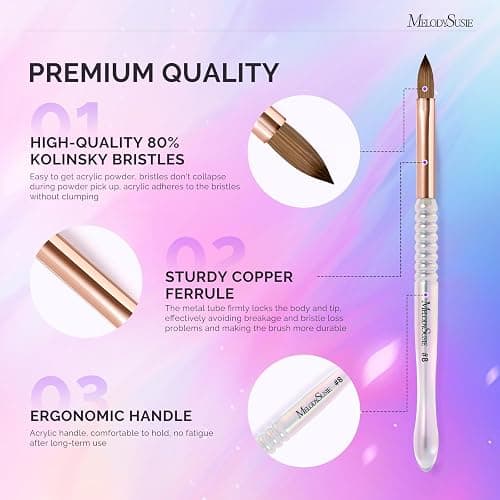 MelodySusie Kolinsky Acrylic Nail Brush, 80% Kolinsky Hair, Professional Nail Brush for Acrylic Powder Nail Extension and 3D Nail Carving, Nail Art Tools for DIY Home Salon, Size 8 thumbnail 3