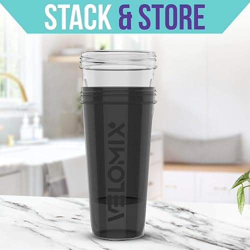 VELOMIX -2 Pack- 28 oz Protein Shaker Bottles for Protein Mixes - 2x Wire Whisk | Leak Proof Shaker Cups for Protein Shakes | Protein Shaker Bottle Pack (Black/Transparent) thumbnail 2