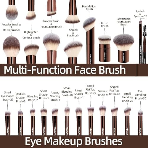 MAANGE 20 PCS Foundation Makeup Brush Set, Double-ended Kabuki Contour Brush for Liquid Powder Concealer Blending Blush Face Makeup Tools (Coffee) thumbnail 3
