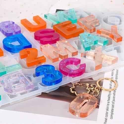 ZQYSING Alphabet Molds, Large Reversed Letter Number Alphabet Silicone Molds with Hole for Epoxy Resin Casting Keychain Jewelry Pendant Gift Making thumbnail 7