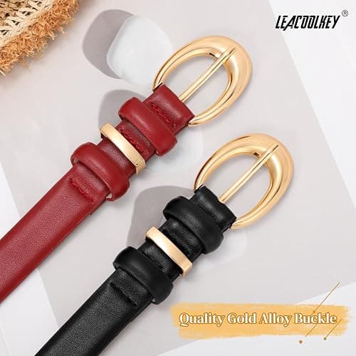 2 Pack Women Leather Belts for Jeans Dress Fashion Ladies Belt with Gold Silver Buckle thumbnail 3