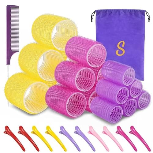 Self grip hair roller set,Hair roller set 18 pcs,Hair rollers with hair roller clips and comb,Salon hairdressing curlers,DIY Hair Styles, Sungenol 3 Sizes Hair Rollers in 1 set… - Image 1