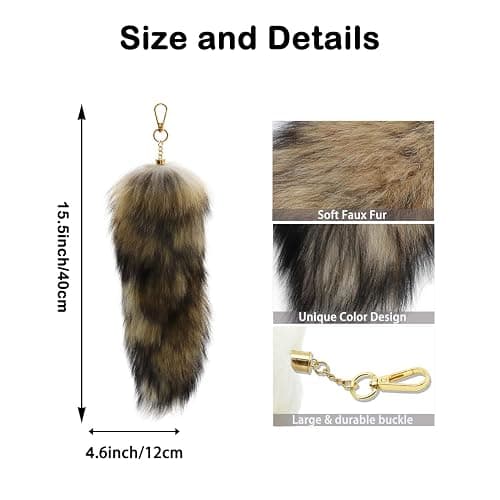 Furry Therian Fox Wolf Tail Keychain, Atiofber 15.75 Faux Fur Costume Fake Tail Handbag Charm for Halloween Cosplay thumbnail 5
