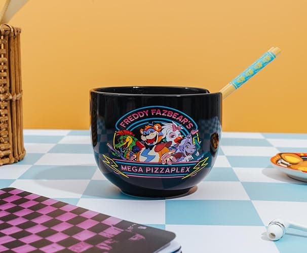 Silver Buffalo Five Nights At Freddy's Mega Pizzaplex Ceramic Ramen Dinnerware Set | Includes 20-Ounce Noodle Bowl and Wooden Chopsticks thumbnail 2