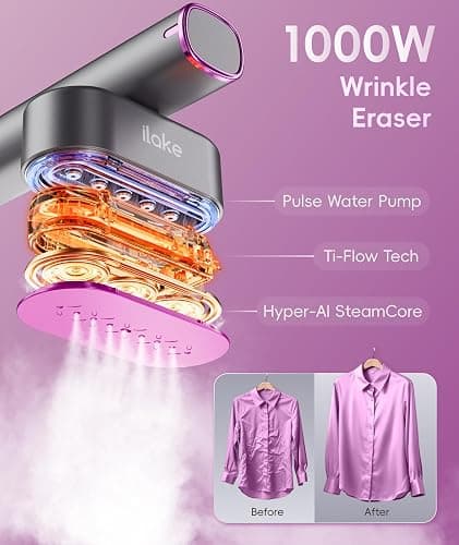 Steamer for Clothes, 1000W Portable Garment Steamer Travel Size, 100-240V Dual Voltage, 120ml Tank Handheld Steam & Iron 2 in 1, for Home, Business, Global & Europe Traveling thumbnail 4
