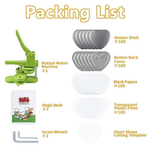 MK.Bear Heart Button Maker Machine DIY Gift, Installation-Free Button Maker Press Machine, Pin Button Making Machine with Free 100 Sets Heart Button Making Supplies & Circle Cutter & Magic Book(Green) thumbnail 5