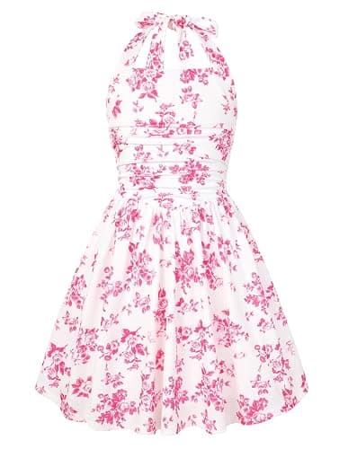 GRACE KARIN Girls Floral Summer Dress Spring Holiday Beach Party Sundress Halter Neck Tie Backless Dresses 7-16 Years - Image 1