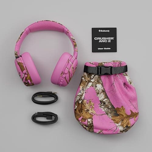 Skullcandy Crusher ANC 2 Wireless Over-Ear Bluetooth Headphones with Multi-Sensory Bass, Active Noise Cancelling, Up to 60 Hours Battery, Microphone for iPhone Android - Realtree Edge Colors Pink thumbnail 7